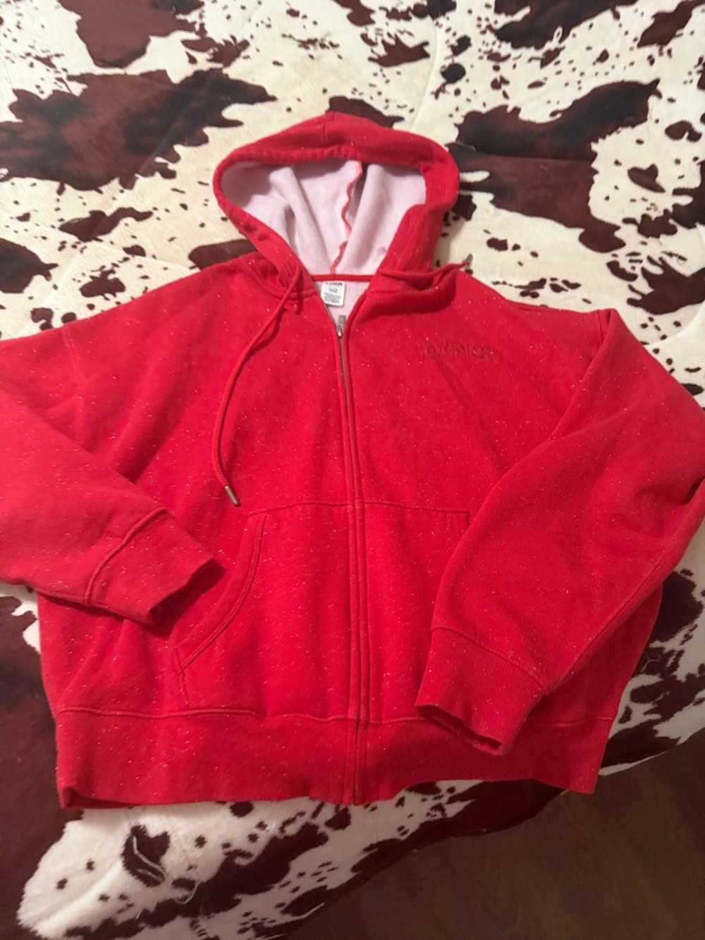 PINK Victoria's Secret Red Hooded Zip-Up Sweatshirt